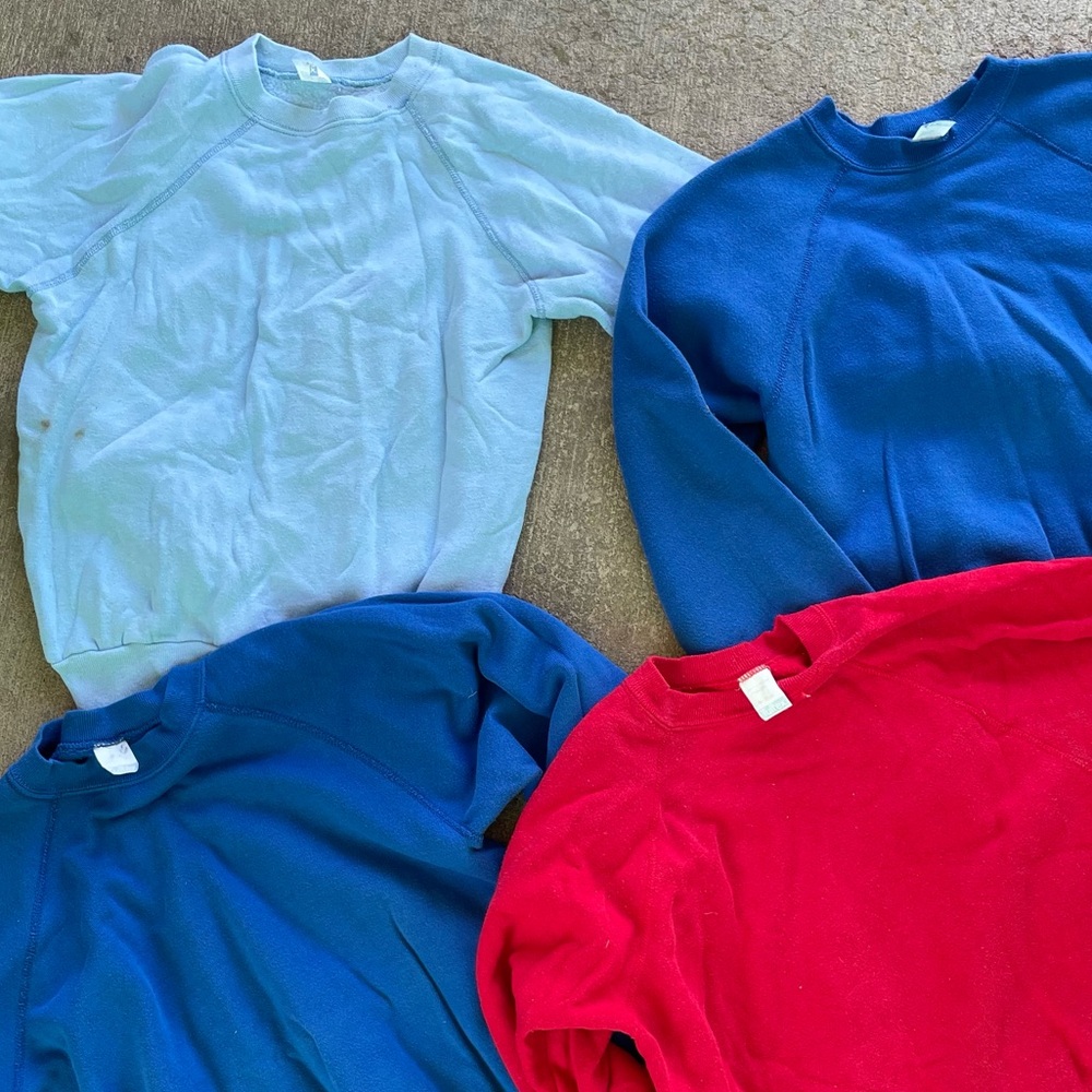 Vintage 80s Tultex Red, Baby Blue, Blue Crewneck Sweatshirts!! Bundle .